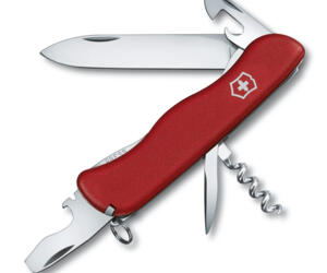 Taschenmesser mit 11 Funktionen, hergestellt in der Schweiz, mit langer Feststellklinge und feststellbarem Kapselheber mit Schraubendreher, 11cm