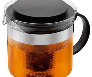 Teekrug 1,0 Liter aus Glas, mit Filtereinsatz, Griff und Deckel aus Kunststoff, spülmaschinenfest