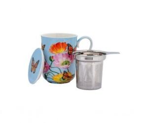 Teetasse, Porzellan mit Edelstahleinsatz für losen Tee und Deckel, 340ml, spülmaschinen- und mikrowellenfest, in div. Farben an Lager